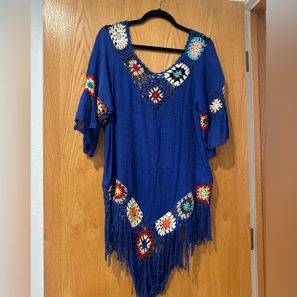 Blue Fringe Bathing Suit Cover Up
